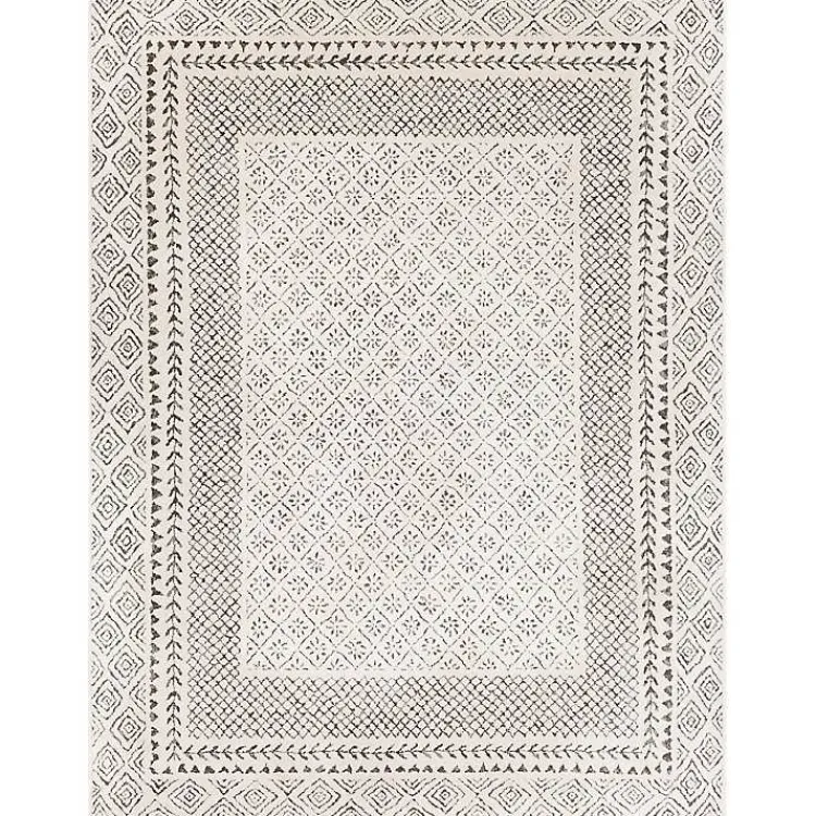 Area Rugs-Kirklands Home Gray and Cream Border Harrah Area Rug, 5x7