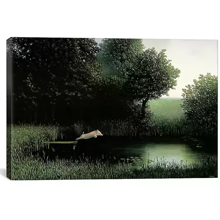 Canvas Art-Kirklands Home Diving Pig Canvas Art Print Green