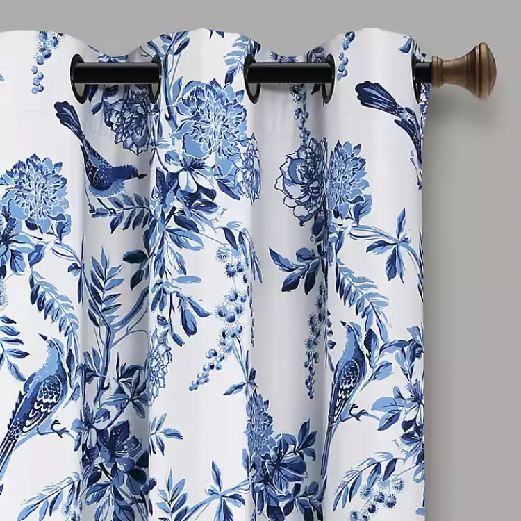 Curtains & Drapes-Kirklands Home White and Blue Grommet Curtain Panel Set, 84 in.