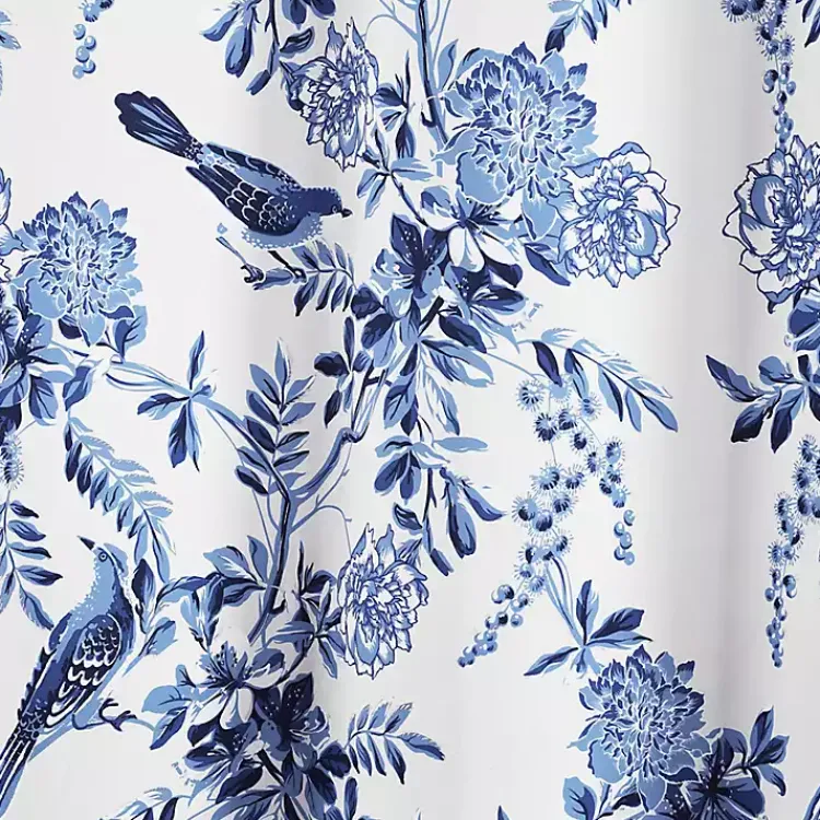 Curtains & Drapes-Kirklands Home White and Blue Grommet Curtain Panel Set, 84 in.