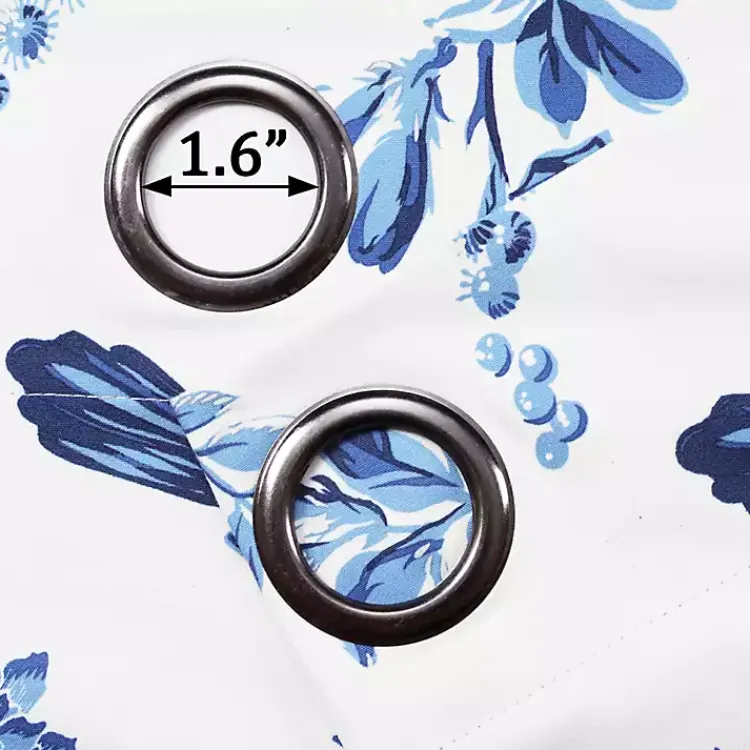 Curtains & Drapes-Kirklands Home White and Blue Grommet Curtain Panel Set, 84 in.