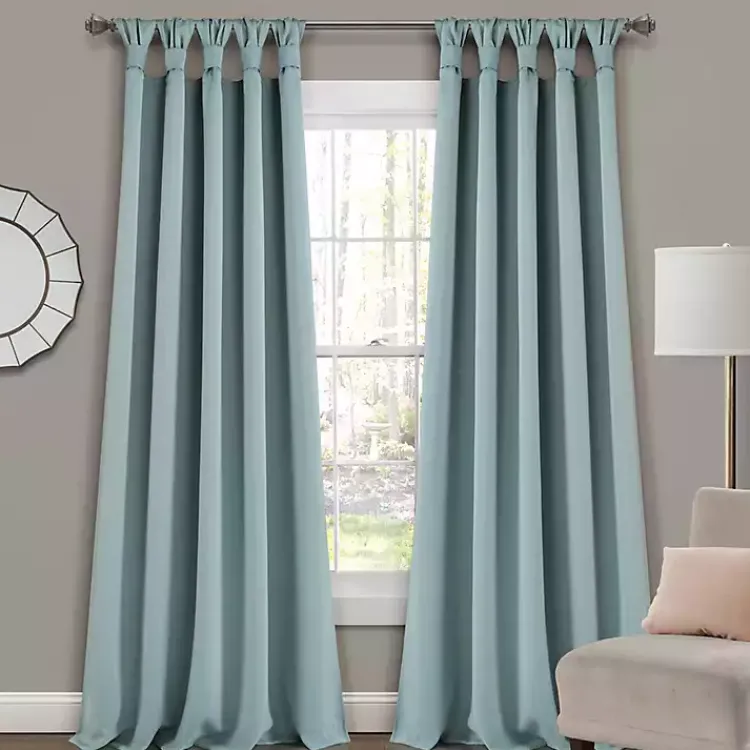 Curtains & Drapes-Kirklands Home Knotted Curtain Panel Set, 95 in. Blue