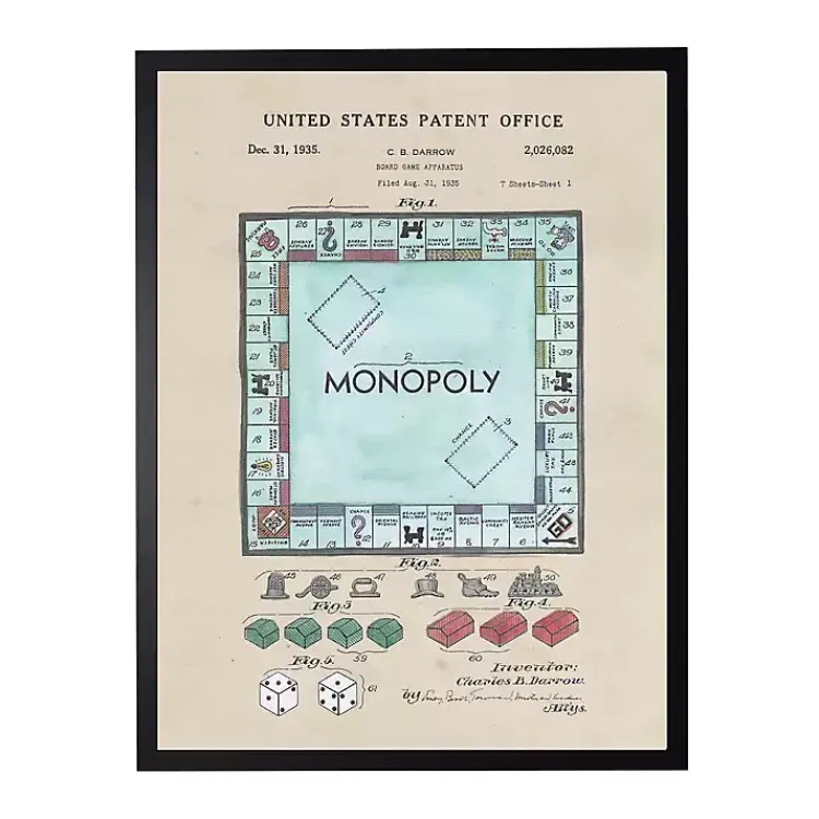 Framed Art-Kirklands Home Watercolor Vintage Monopoly Framed Art Print