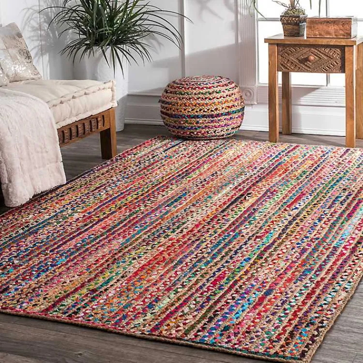 Area Rugs-Kirklands Home -Color Braided Jute and Cotton Area Rug, 5x8 Multi