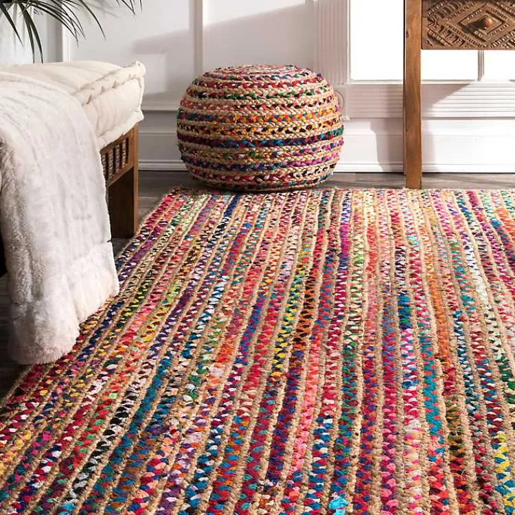 Area Rugs-Kirklands Home -Color Braided Jute and Cotton Area Rug, 8x10 Multi