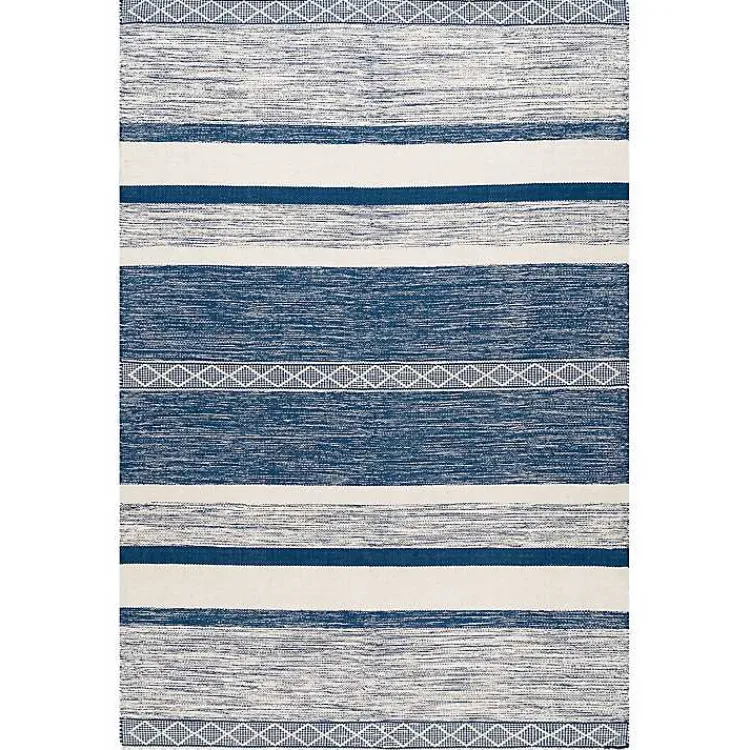 Area Rugs-Kirklands Home Seabrook Striped Fringe Wool Area Rug, 7x9 Blue