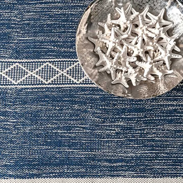 Area Rugs-Kirklands Home Seabrook Striped Fringe Wool Area Rug, 7x9 Blue