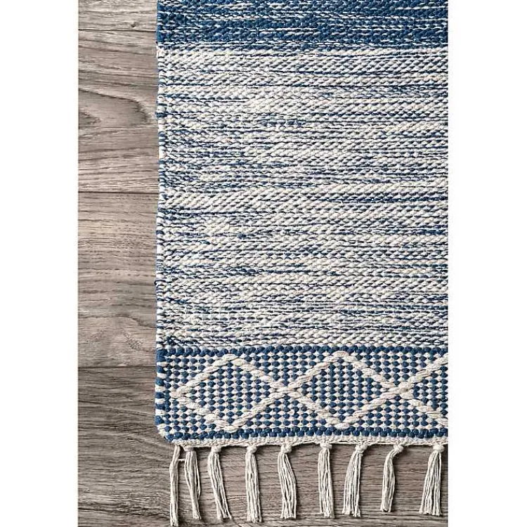 Area Rugs-Kirklands Home Seabrook Striped Fringe Wool Area Rug, 7x9 Blue