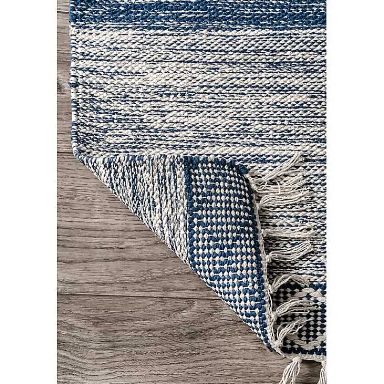 Area Rugs-Kirklands Home Seabrook Striped Fringe Wool Area Rug, 7x9 Blue
