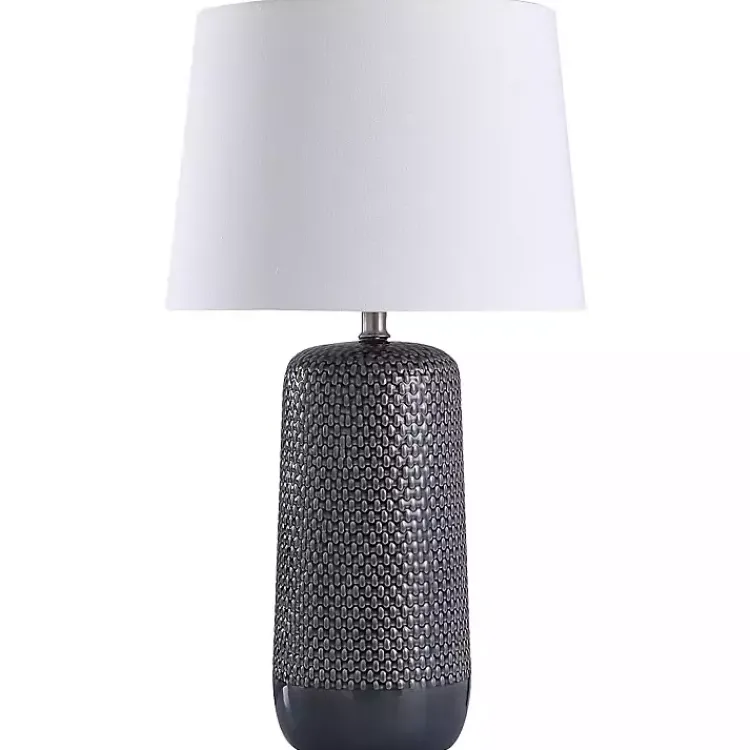 Table Lamps-Kirklands Home Blue Woven Ceramic Wicker Table Lamp