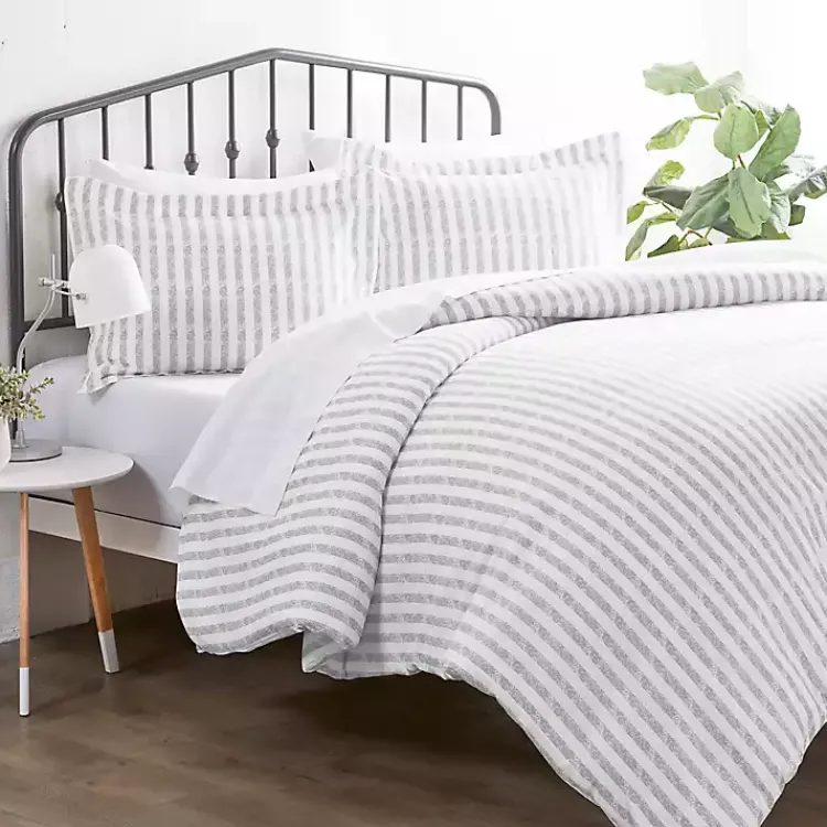 Duvets-Kirklands Home Light Gray Stripes 3-pc. King Duvet Cover Set