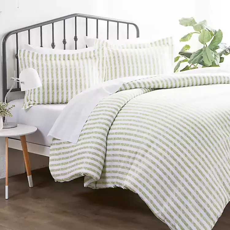 Duvets-Kirklands Home Sage Stripes 3-pc. Queen Duvet Cover Set