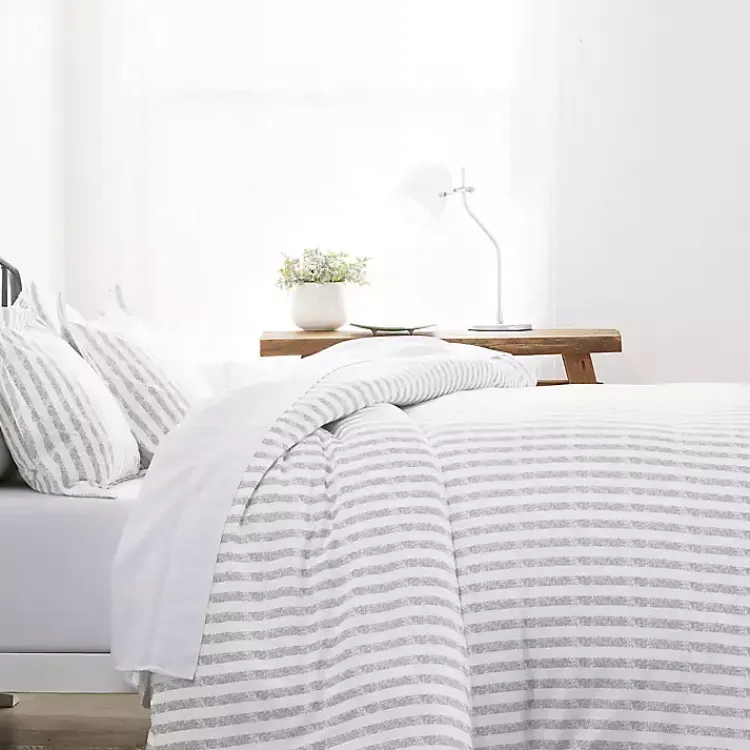 Duvets-Kirklands Home Light Gray Stripes 3-pc. Twin Duvet Cover Set