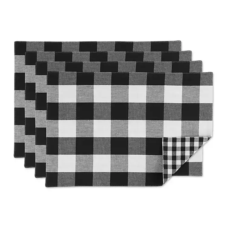 Table Linens-Kirklands Home and White Reversible Placemats, Set of 4 Black