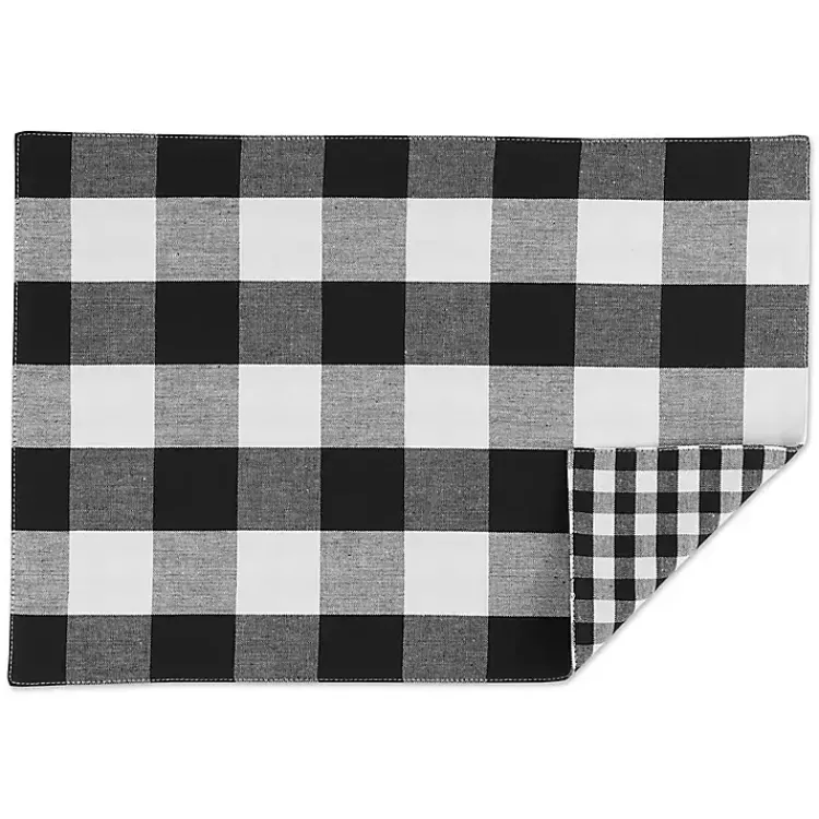 Table Linens-Kirklands Home and White Reversible Placemats, Set of 4 Black