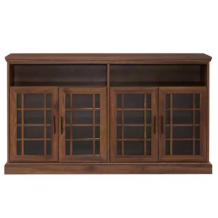 Tv Stands & Media Consoles-Kirklands Home Dark Walnut Glass Door Classic TV Stand Brown