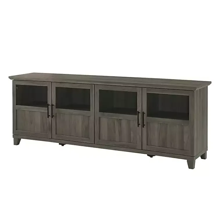 Tv Stands & Media Consoles-Kirklands Home Slate Glass Paneled Door TV Stand Gray