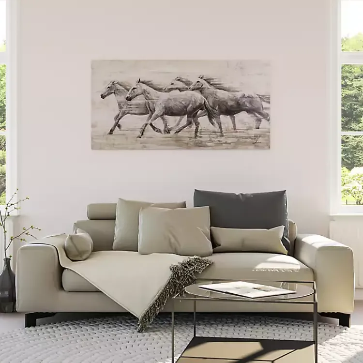 Canvas Art-Kirklands Home Wild Horses Canvas Art Print White