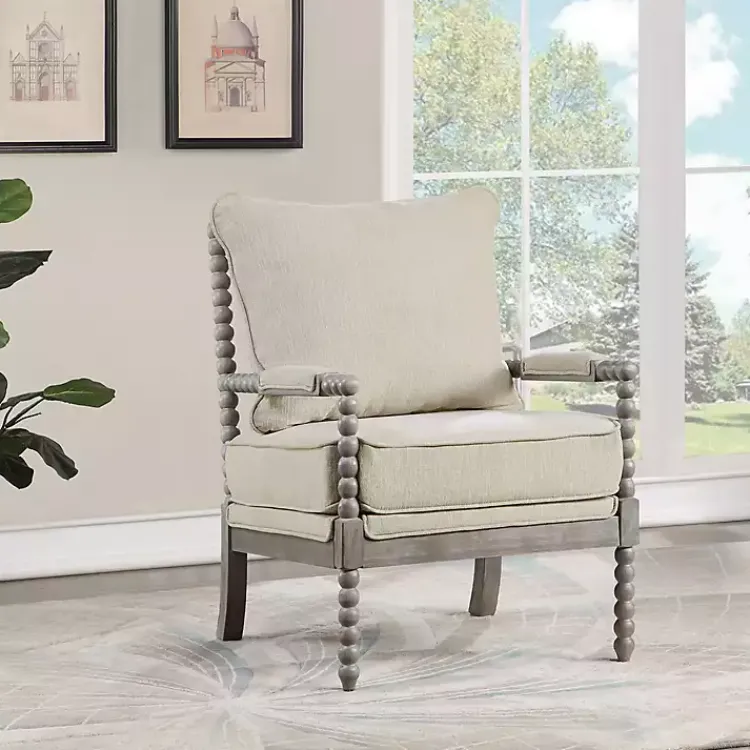 Accent Chairs-Kirklands Home Beige Liam Turned Leg Accent Chair Ivory