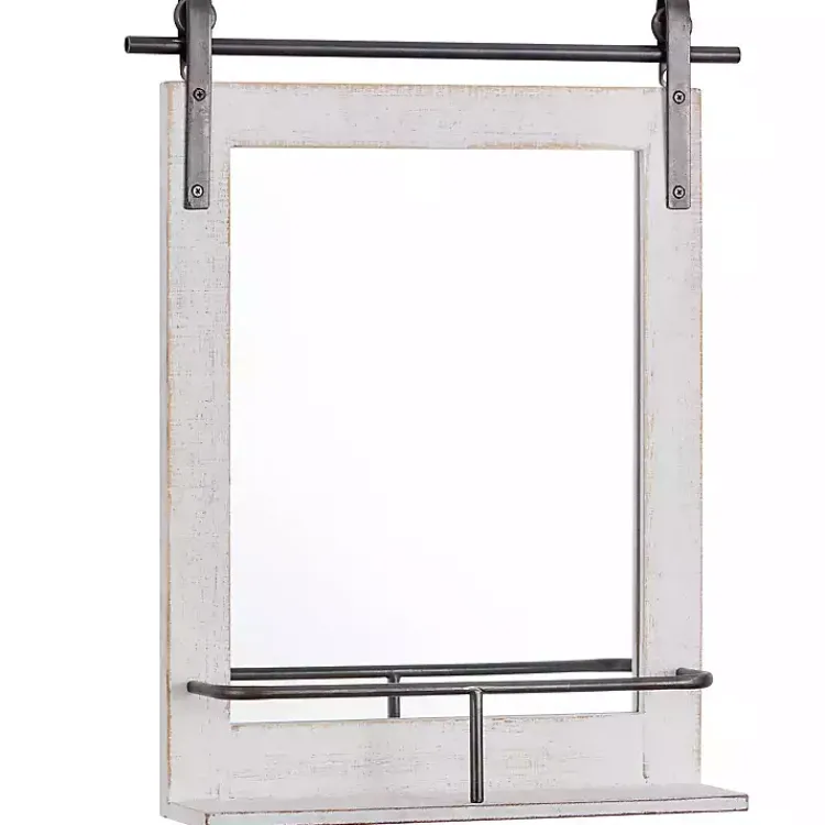 Decorative Mirrors-Kirklands Home Barn Door Mirror with Shelf White