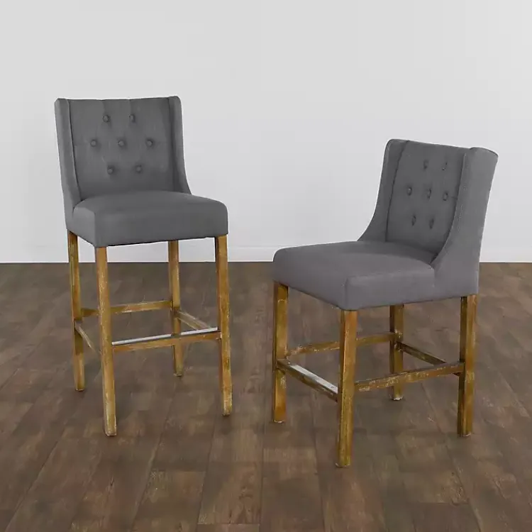 Bar Stools & Counter Height Stools-Kirklands Home Button Tufted Kia Barstool Gray