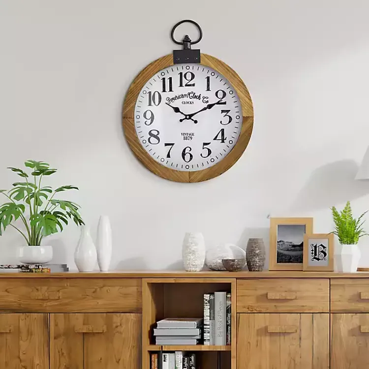 Clocks-Kirklands Home Vintage Pocket Watch Wooden Wall Clock