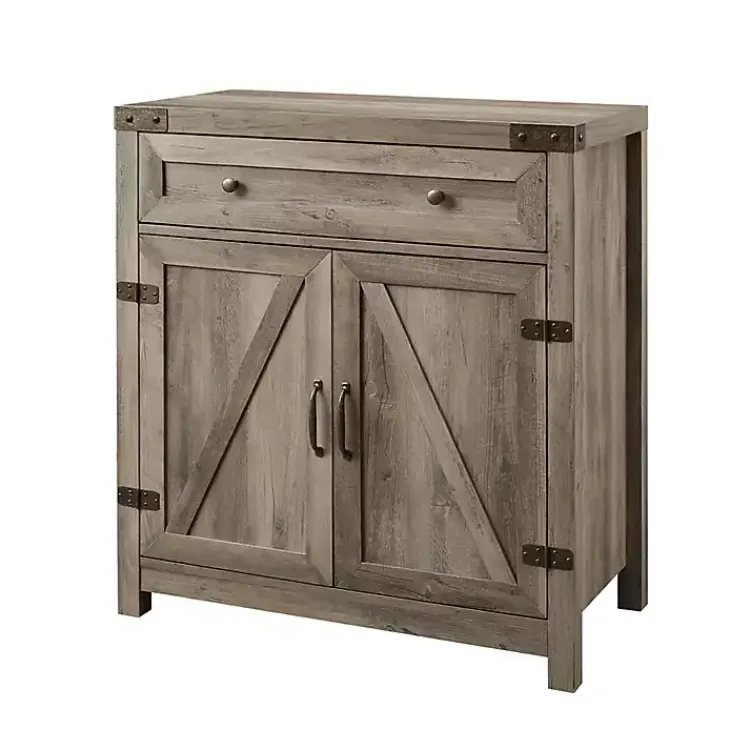 Cabinets & Sideboards-Kirklands Home Wash Wooden and Metal Barn Door Cabinet Gray