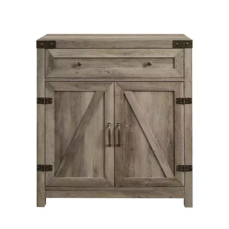 Cabinets & Sideboards-Kirklands Home Wash Wooden and Metal Barn Door Cabinet Gray
