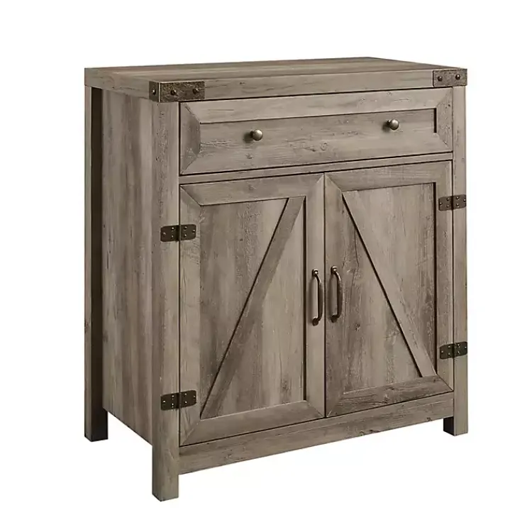 Cabinets & Sideboards-Kirklands Home Wash Wooden and Metal Barn Door Cabinet Gray