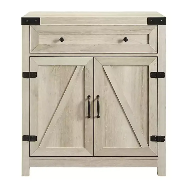 Cabinets & Sideboards-Kirklands Home Oak Wash Wooden and Metal Barn Door Cabinet White