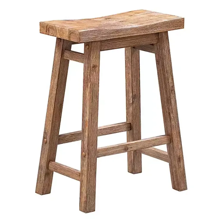 Bar Stools & Counter Height Stools-Kirklands Home Wooden Saddle Seat Counter Stool Brown