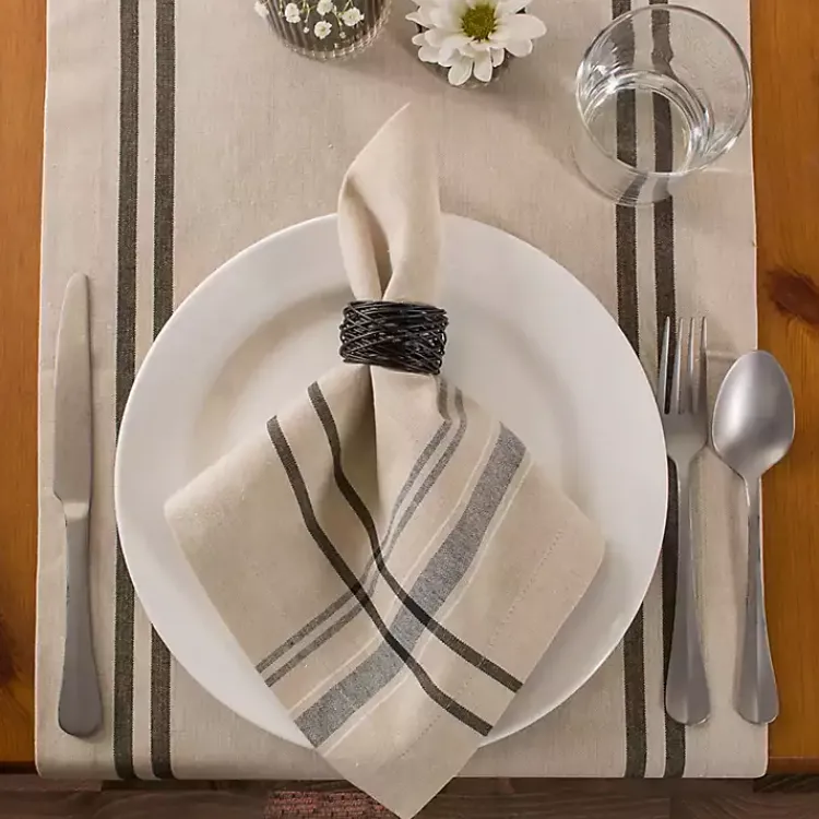 Table Linens-Kirklands Home French Stripe Napkins, Set of 6 Black