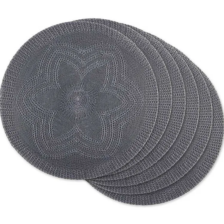 Table Linens-Kirklands Home Woven Round Placemats, Set of 6 Gray