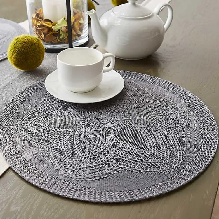 Table Linens-Kirklands Home Woven Round Placemats, Set of 6 Gray