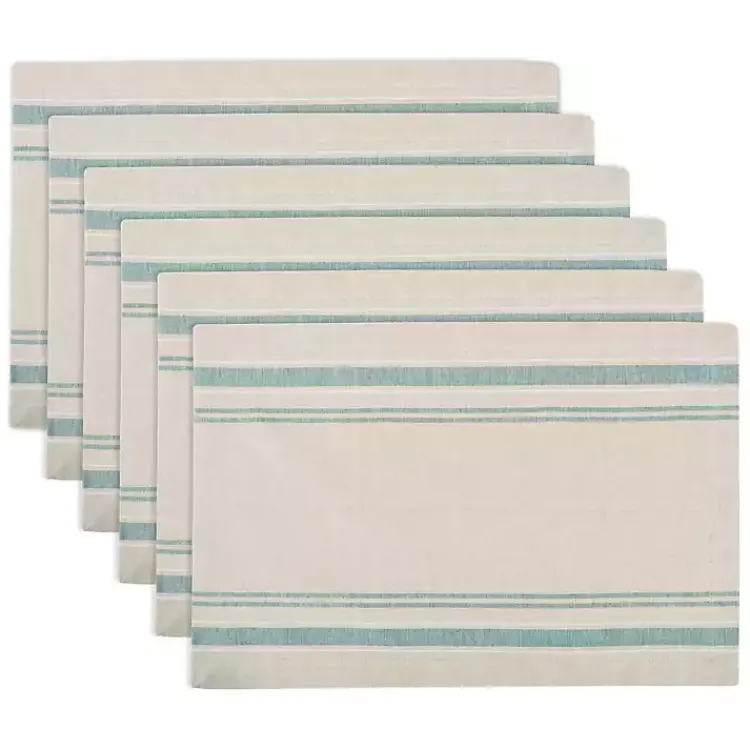 Table Linens-Kirklands Home Teal French Stripe Placemats, Set of 6 Green