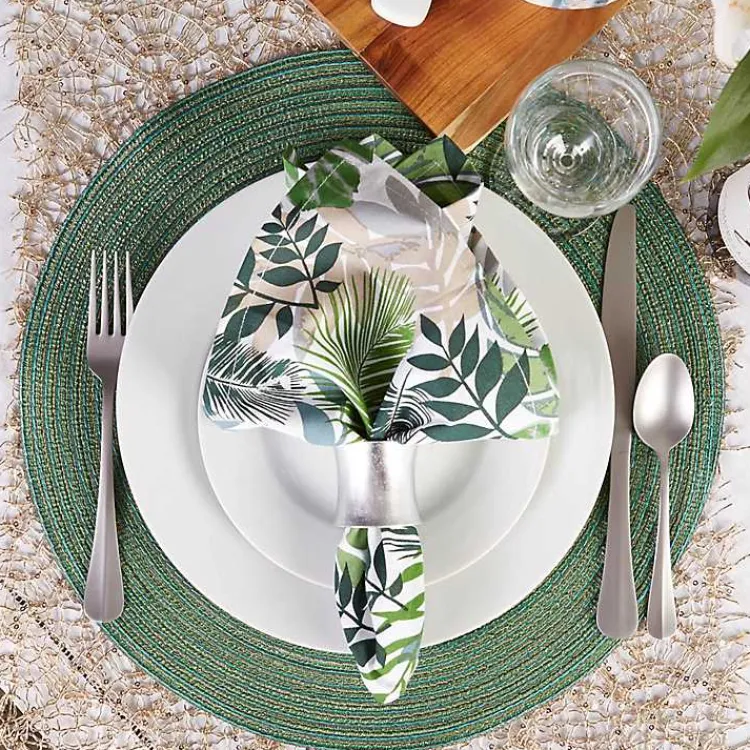 Table Linens-Kirklands Home Variegated Round Placemats, Set of 6 Green