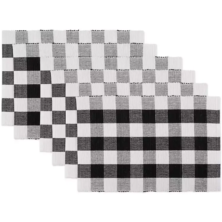 Table Linens-Kirklands Home and White Buffalo Check Placemats, Set of 6 Black