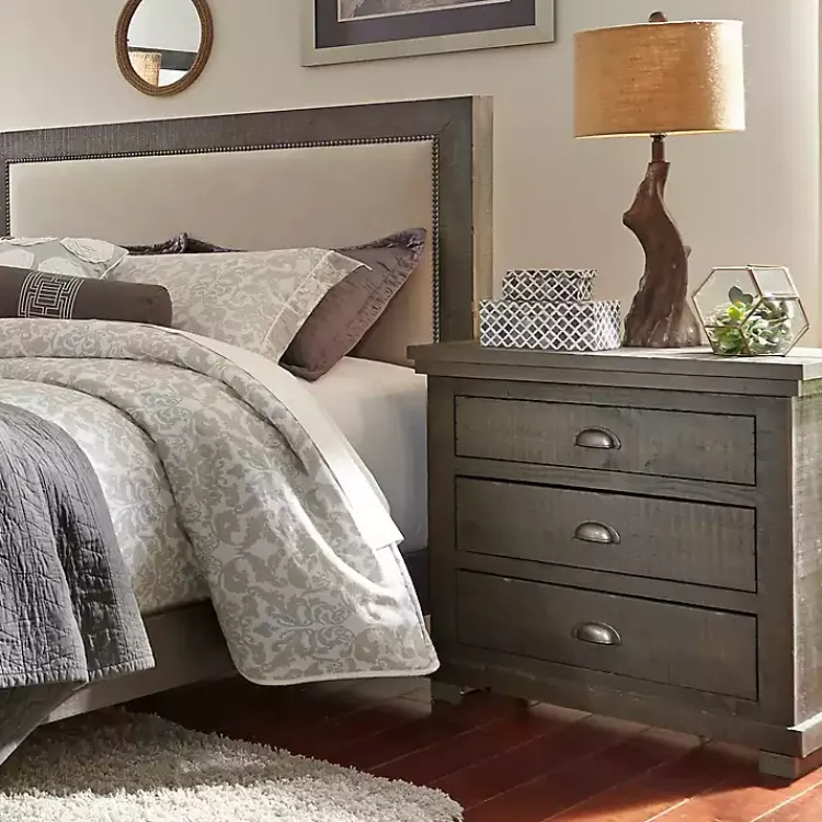 Nightstands-Kirklands Home Distressed Dark Wooden Willow Nightstand Gray