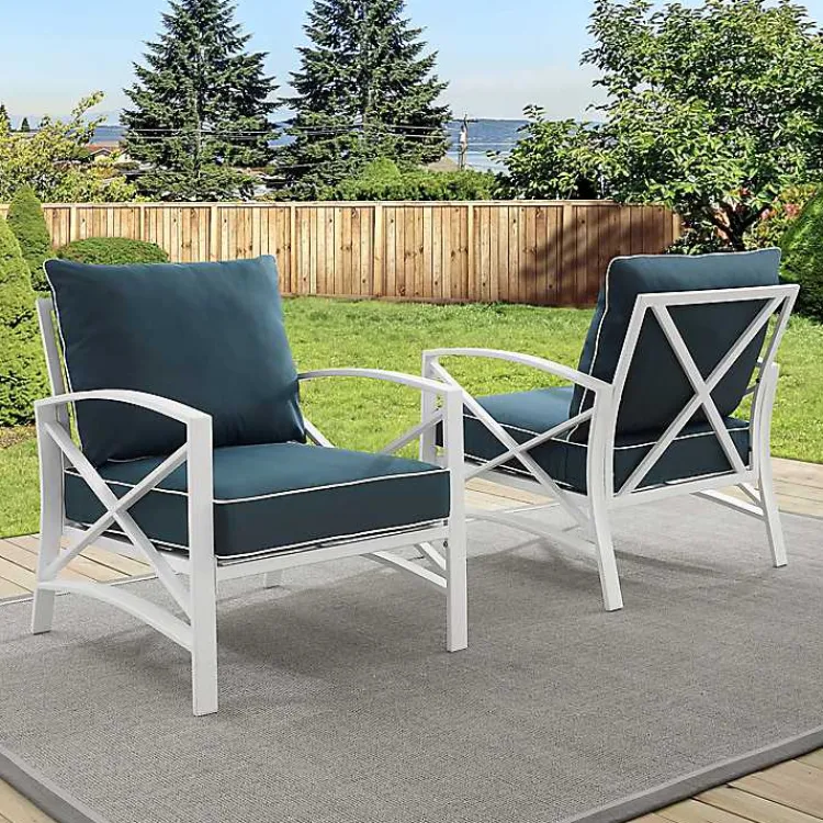 Outdoor Seating-Kirklands Home Navy and White Dayton Outdoor Chairs, Set of 2 Blue