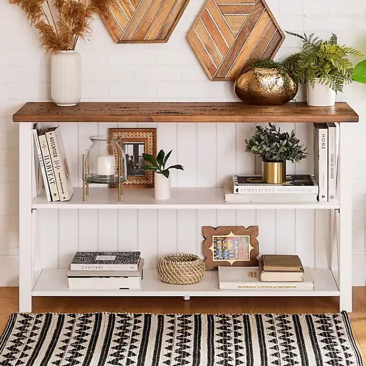 Console Tables-Kirklands Home White and Rustic Oak Wood Farmhouse Console Table