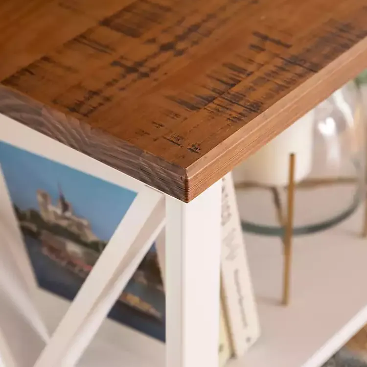 Console Tables-Kirklands Home White and Rustic Oak Wood Farmhouse Console Table