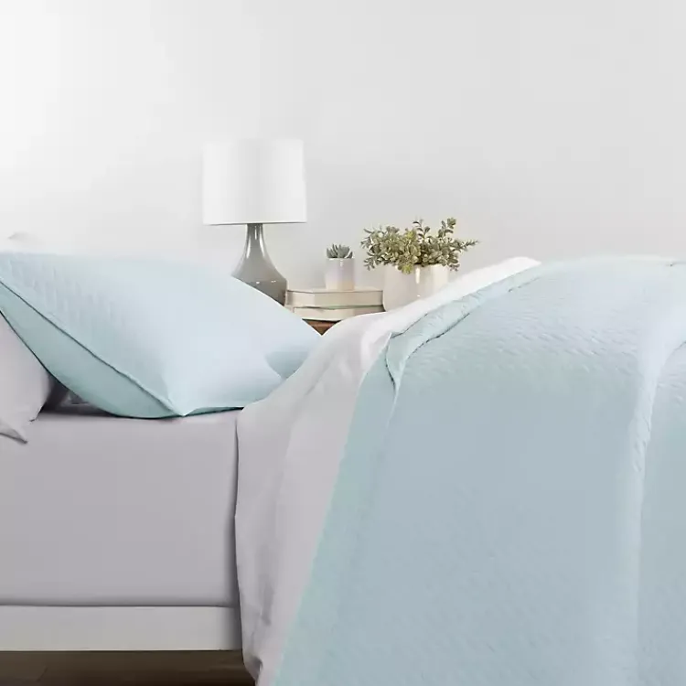Bedspreads & Coverlets-Kirklands Home Pale Herring 3-pc. Twin Quilted Coverlet Set Blue