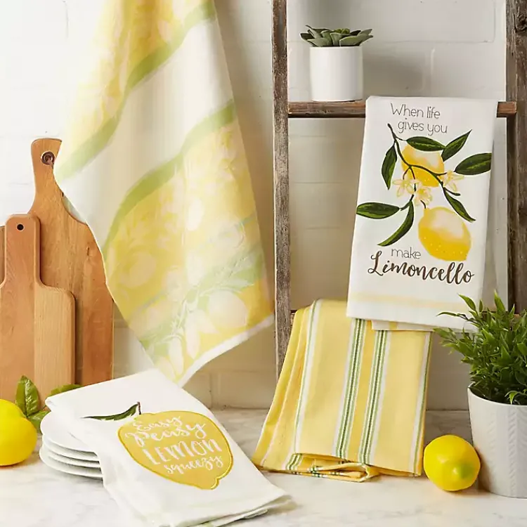Kitchen Accessories-Kirklands Home Lemon Bliss Printed Kitchen Towels, Set of 4