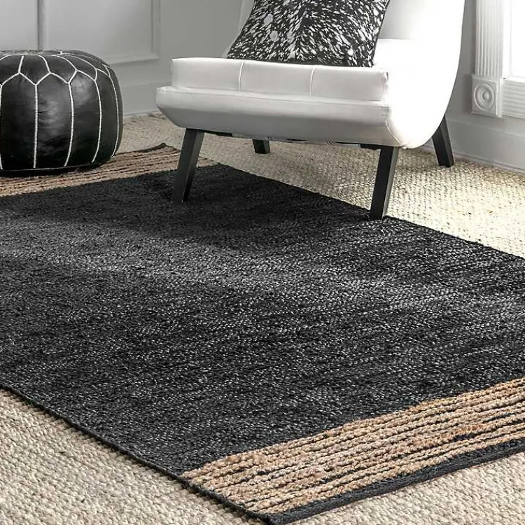 Area Rugs-Kirklands Home Hand Braided Leather Kelli Jute Area Rug, 7x9 Black