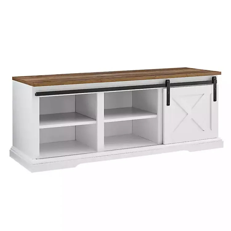 Entryway Furniture-Kirklands Home Sliding Barn Door Bench White