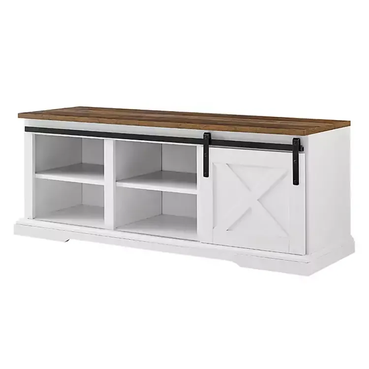 Entryway Furniture-Kirklands Home Sliding Barn Door Bench White
