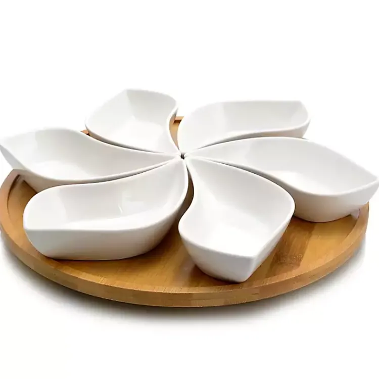 Serving & Entertaining-Kirklands Home Bamboo 6 Piece Ceramic Flower Set Lazy Susan