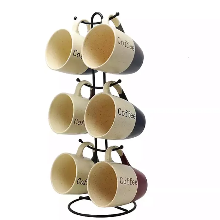Glassware & Drinkware-Kirklands Home Speckled 6-pc. Coffee Mugs with Stand