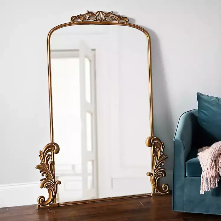 Full Length & Floor Mirrors-Kirklands Home Gold Bordeaux Ornate Leaner Mirror, 46x63 in.