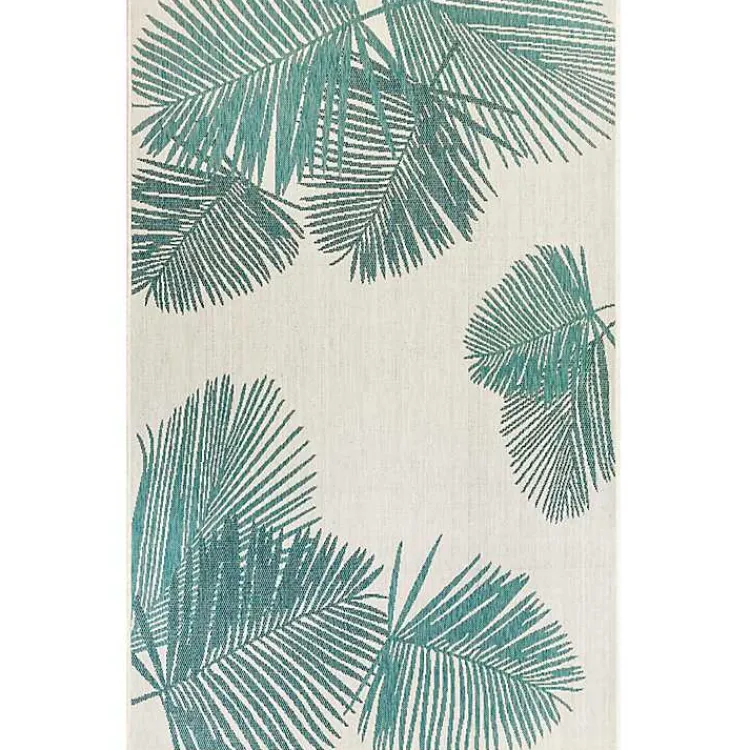 Outdoor Rugs-Kirklands Home Aqua Forest Leaf Indoor/Outdoor Area Rug, 6x9